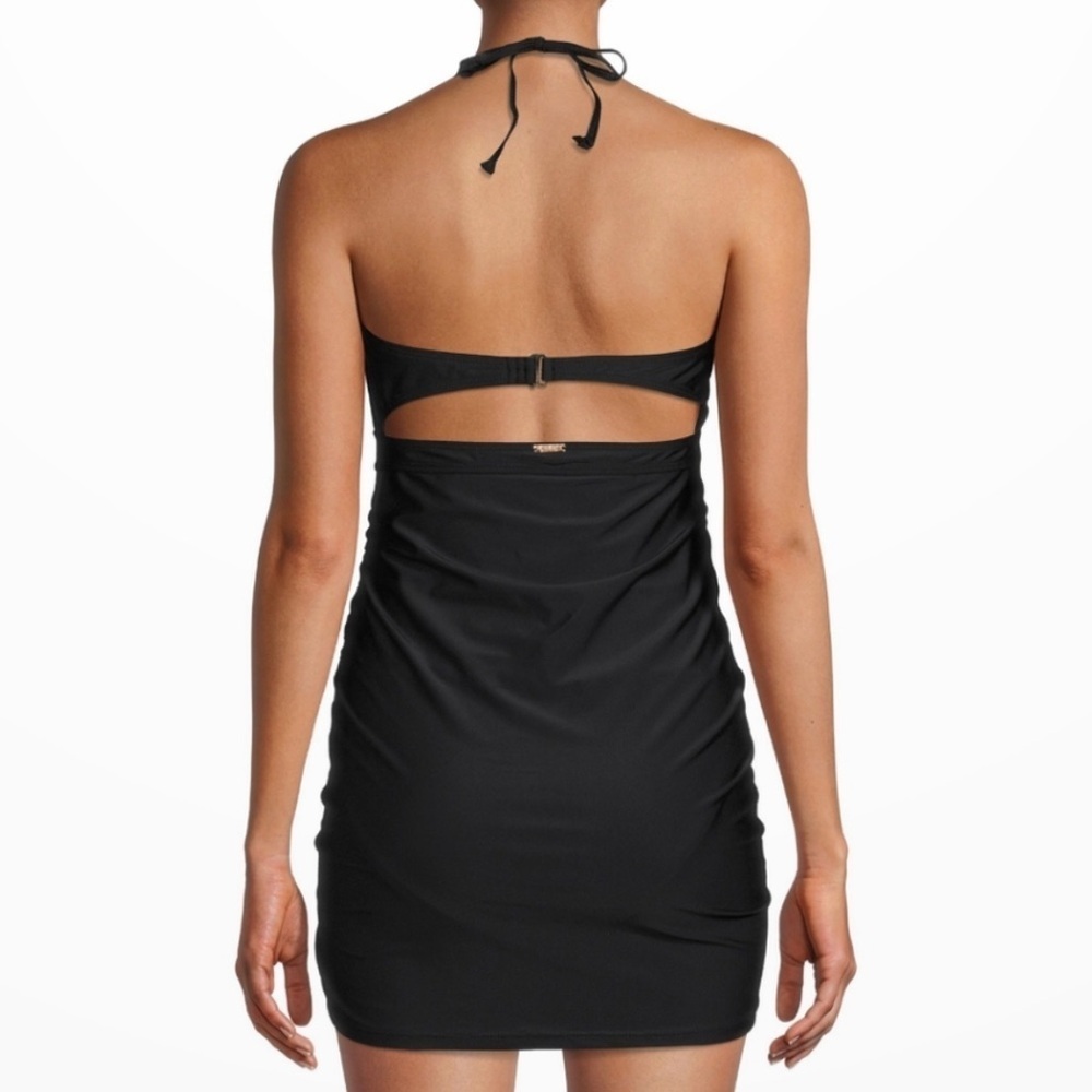 NWT Nicole Miller Black Bandeau Swim Dress w/Shirring Bathing Suit Swimsuit - Picture 2 of 14